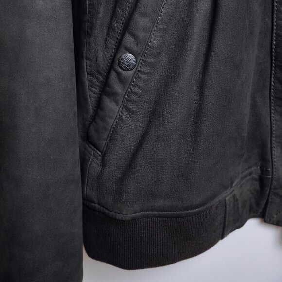 All Saints Soft Lambskin Leather Bomber Jacket - Charcoal / Large - Picture 6 of 7